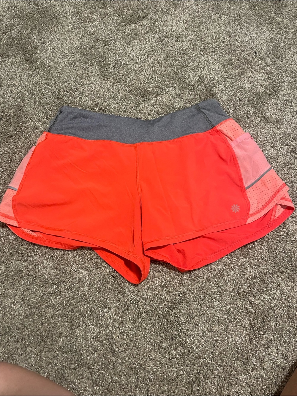 Athleta Coral Athletic Running Shorts with Gray Waistband